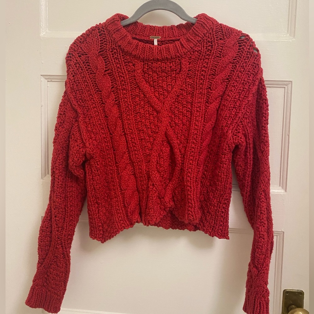 Red Cropped Free People Sweater Size XS